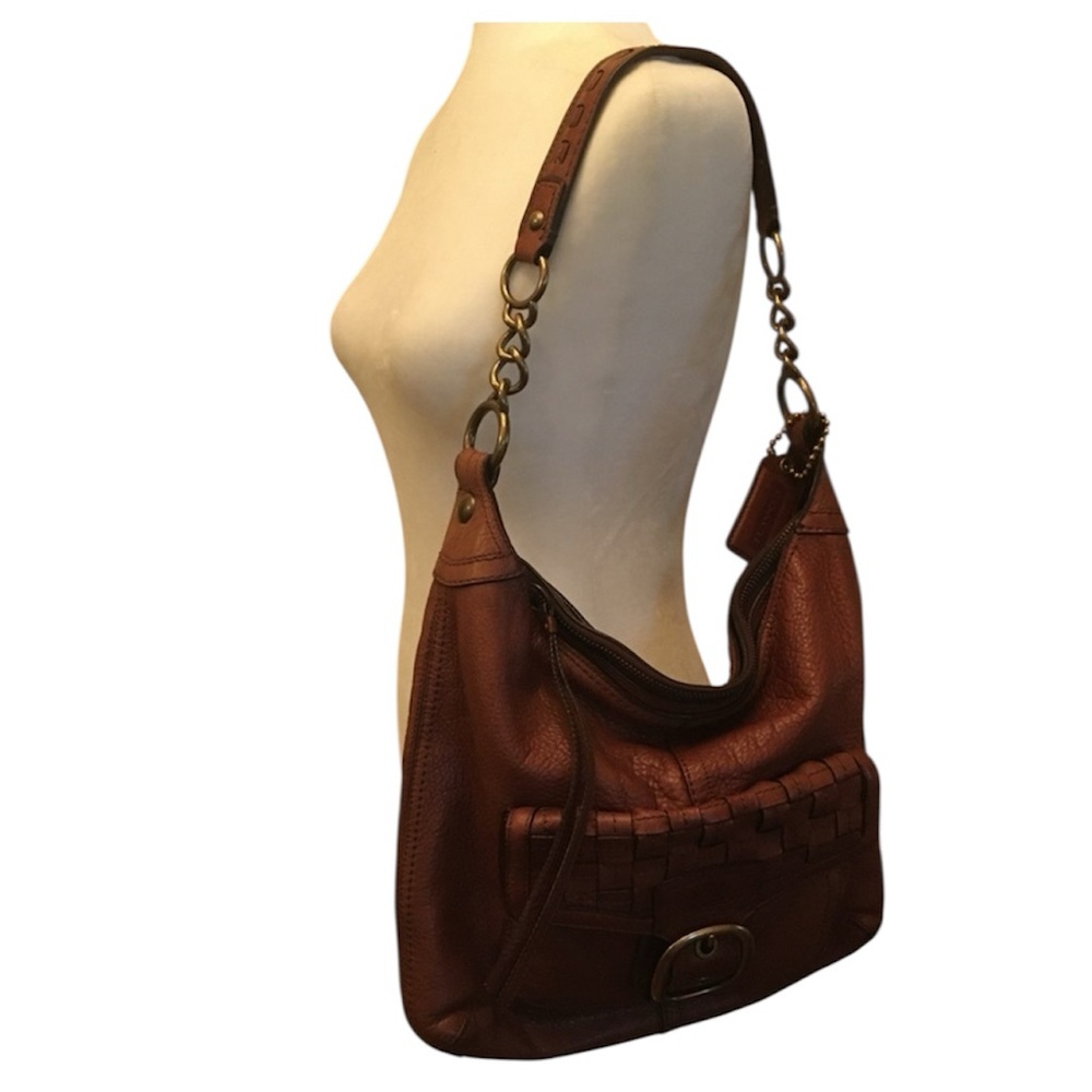 Coach Brown Soft Leather Shoulder Hobo Bag With Buckle